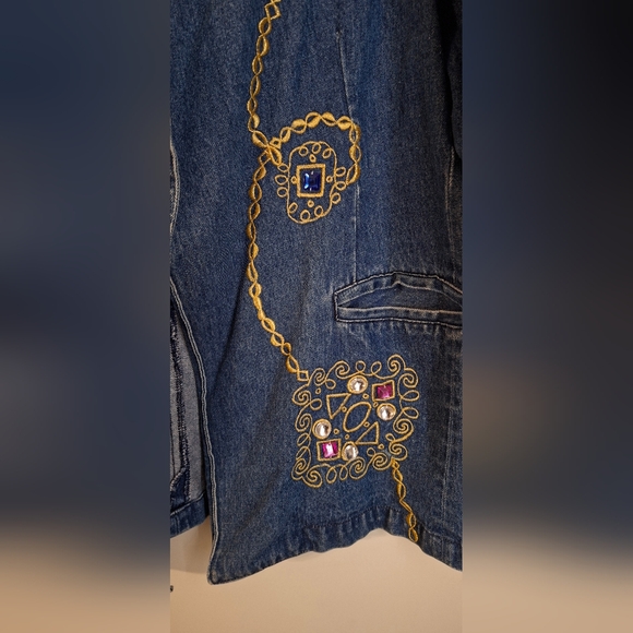 Vintage 80s jacket Sz S blue creek cotton  XL Embellished Jewels boho western - Picture 6 of 11